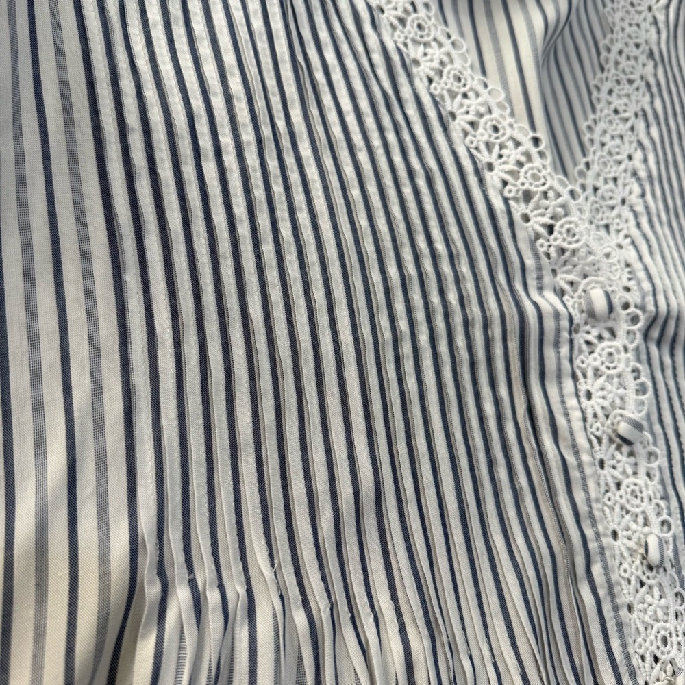 Catherine Malandrino 3X Striped Boho Blouse Lace Trim Top Cottagecore Coastal‎ - Picture 14 of 15